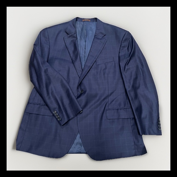 Peter Millar Other - Peter Millar Men's Plaid Navy Blue Sport Coat Wool Blazer Sz 48R